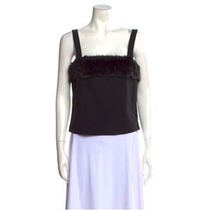 STAUD Square Neck Tank with Fur Trim